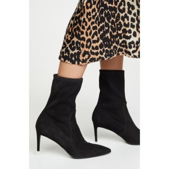 Stuart Weitzman Bootie WREN 75 Suede Stretch Sock Women's Size 8.5 Black - Picture 1 of 13